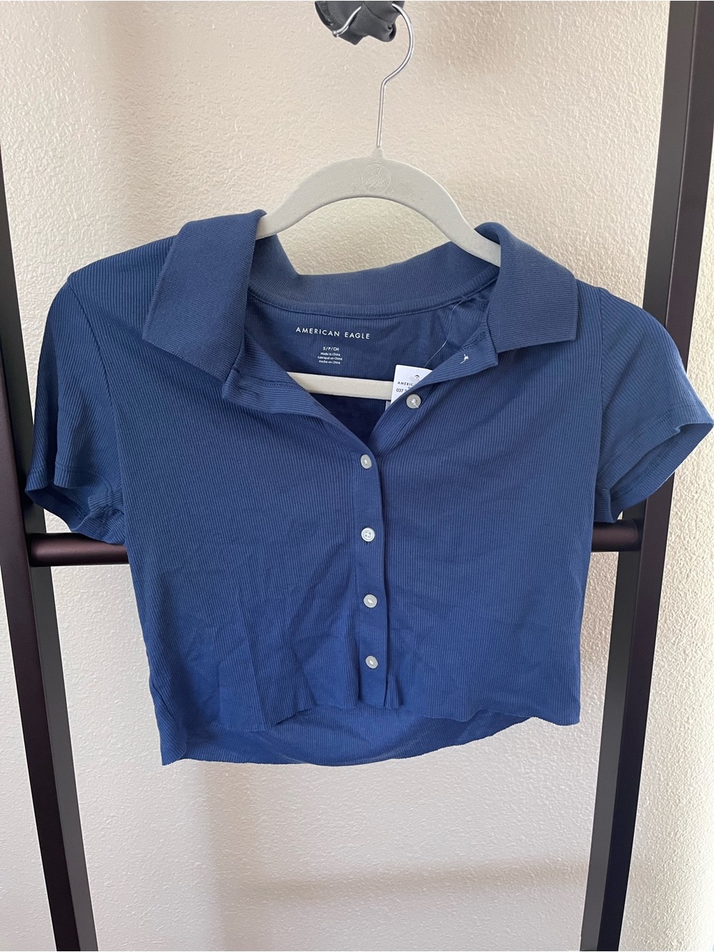 American Eagle Outfitters Navy Blue Cropped Polo Top